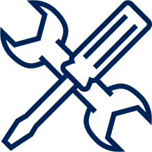 Icon of a wrench and screwdriver crossed over each other, symbolizing tools or repairs.